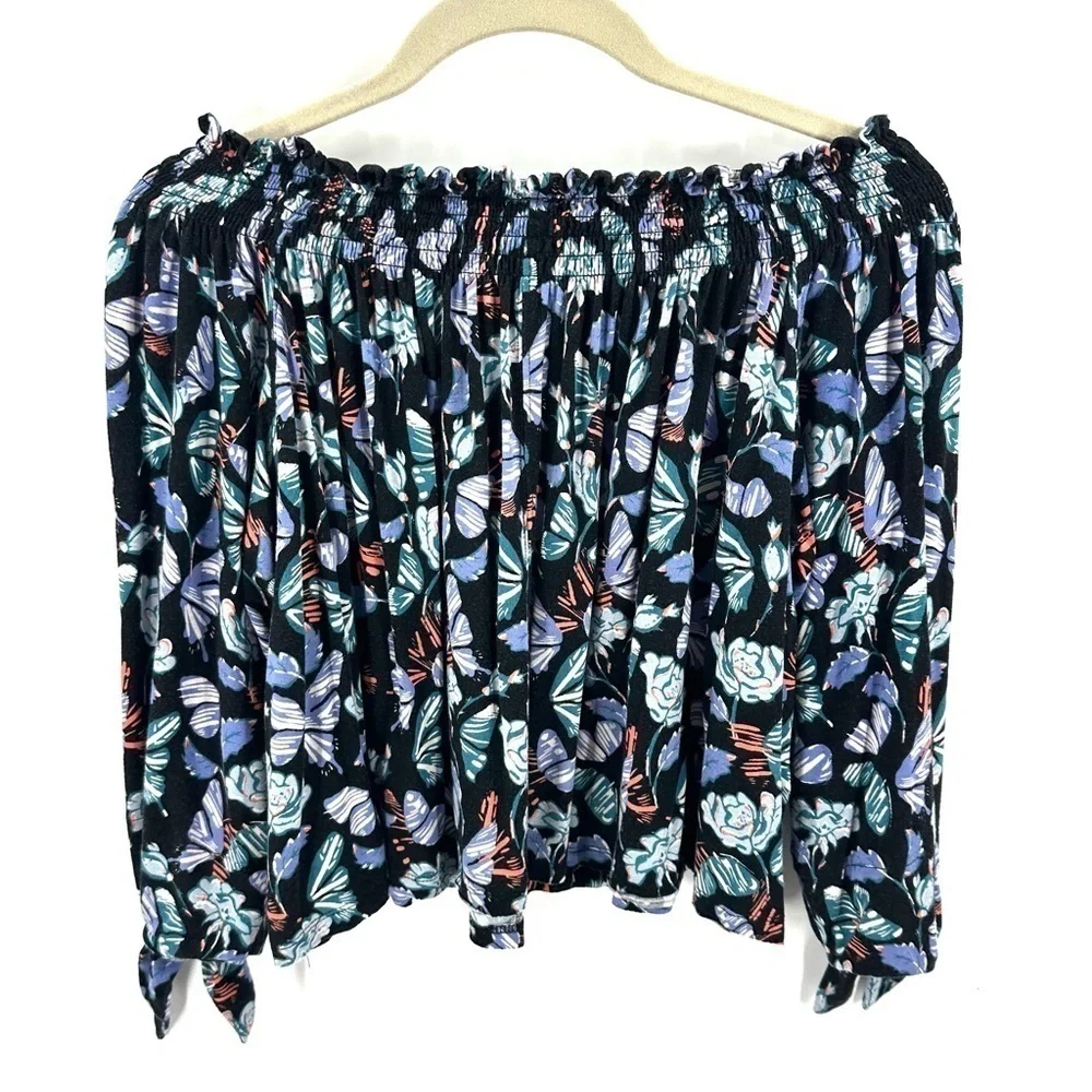 Free People Lexington Top Womens XS Floral Butterfly Off Shoulder Fairy Whimsy